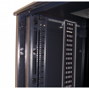 Vertical cable tray for floor cabinets